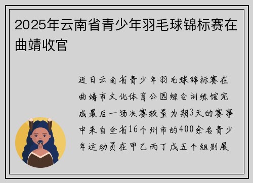 2025年云南省青少年羽毛球锦标赛在曲靖收官